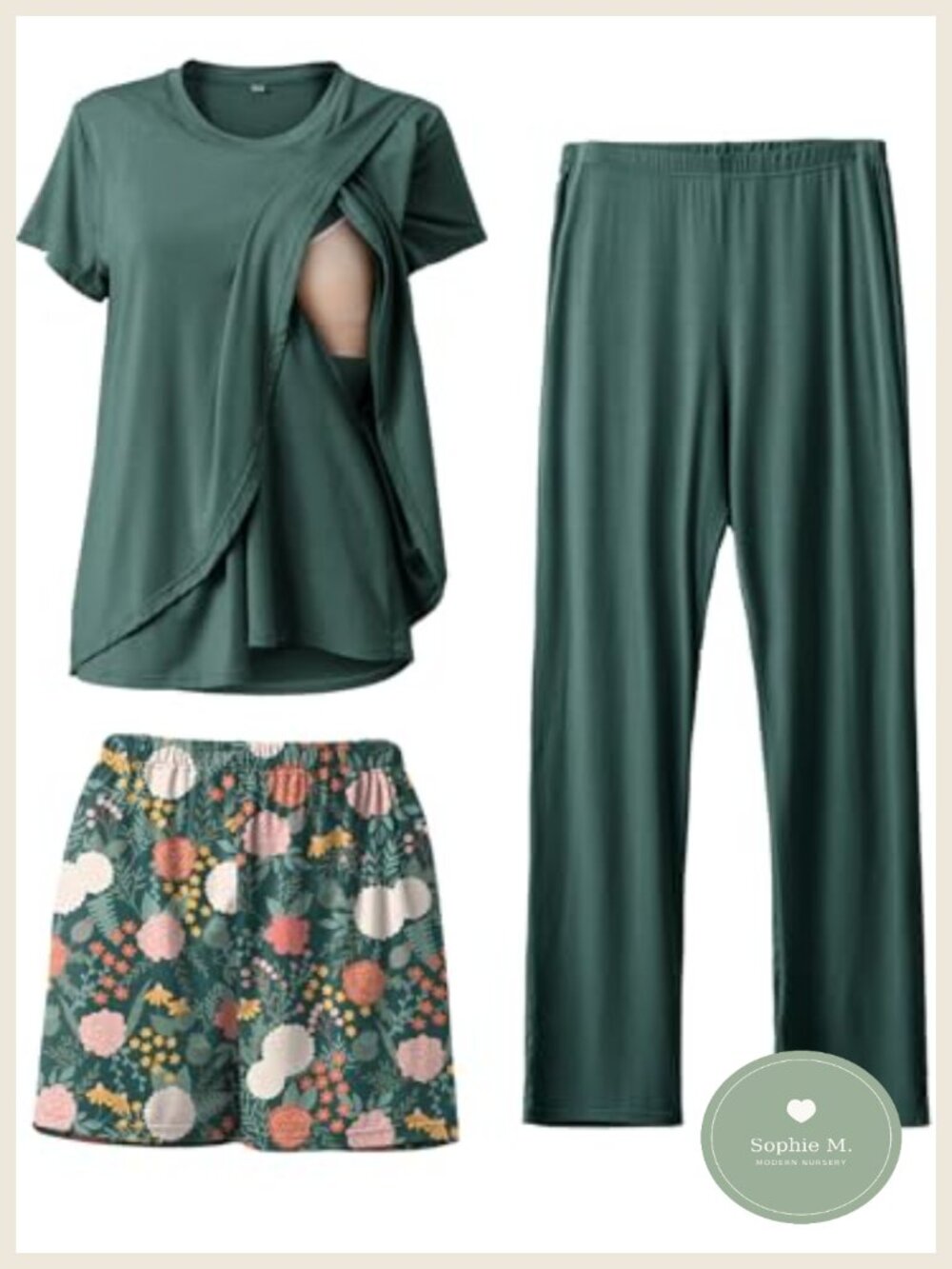 Nursing Pajama Set 3 Piece Maternity Breastfeeding Pjs High Waist Adjustable